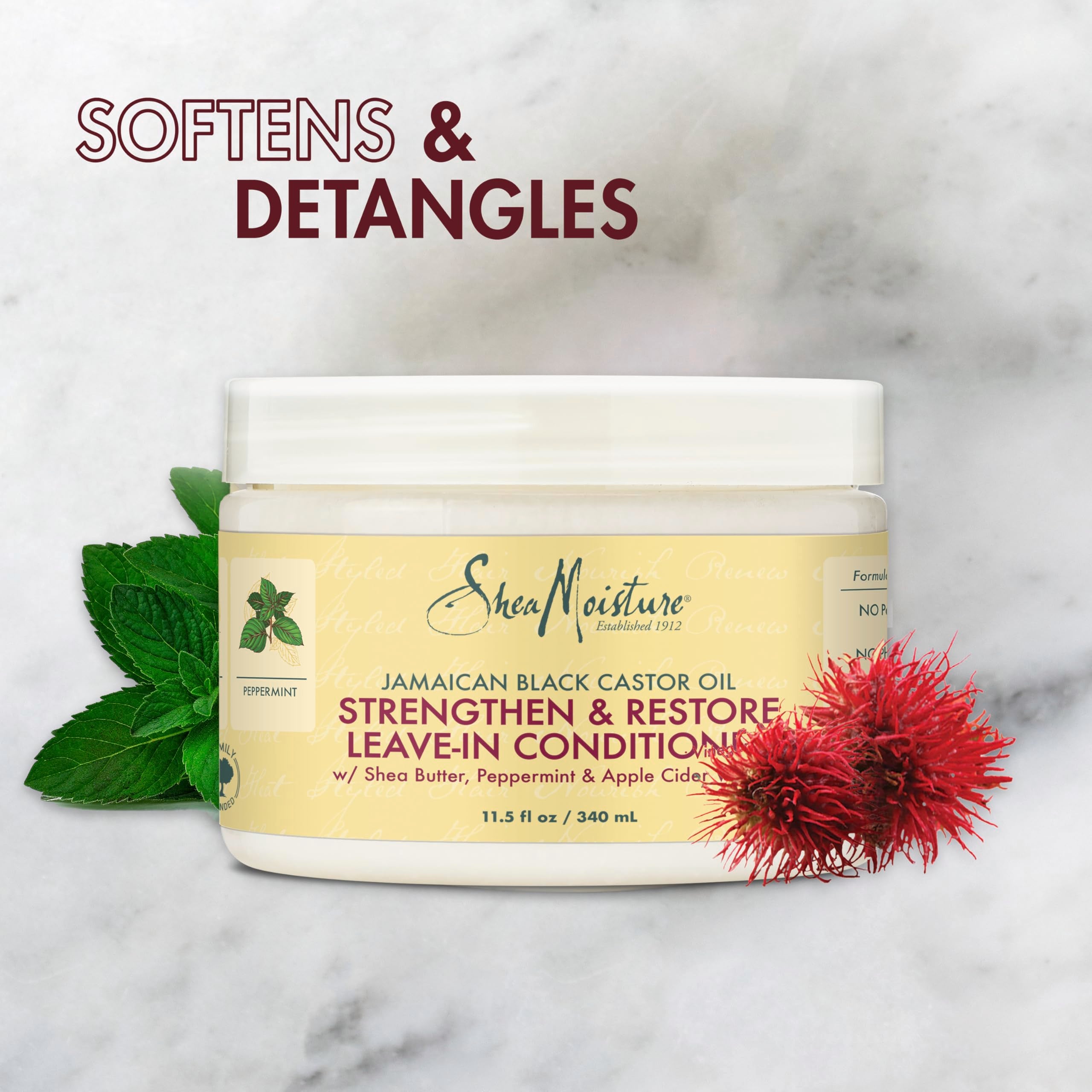 SheaMoisture 100% Pure Jamaican Black Castor Oil Leave In Conditioner For Damaged Hair and To Soften Detangle Hair 11.5oz